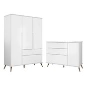 Jogo De Quarto Infantil Guarda Roupa e Cômoda 100% MDF P04 Mel Branco - Mpozenato