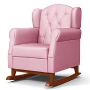 Poltrona de Amamentação Base Madeira Balanço Lucy P04 Sintético Rosa - Mpozenato