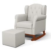 Poltrona Amamentação Base Madeira Balanço e Puff Lucy P04 Linho Off White - Mpozenato