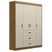 Roupeiro Livia 4 Portas 3 Gavetas Off White/Carvalho Móveis Canaã