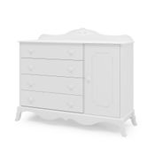 Cômoda Infantil Realeza 4 Gavetas 1 Porta Provençal Branco