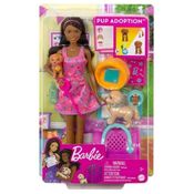 Boneca Barbie Conjunto Adota Cachorrinhos Negra Mattel HKD87