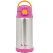 Garrafa Termica Infantil com Canudo AÇO INOX 400ML Rosa Buba 11384