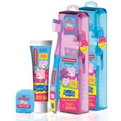 2 KIT PREMIUM AZUL - PEPPA PIG - ESCOVA + FIO DENTAL + GEL