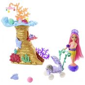 Boneca Barbie Chelsea Sereia com 4 Animais Marinhos e Acessórios