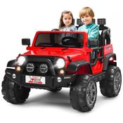 Carro Elétrico Infantil Off Road a Bateria 12V com Luz LED, Músicas, Suspensão de Mola, 3 Velocidades, HONEY JOY, Vermelho