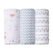 Cueiro Swaddle Soft Com 3 Pçs Azul 1,20X1,20m