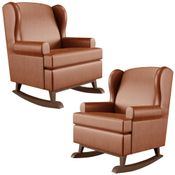 Kit 2 Poltronas De Amamentação Com Balanço Malu Base De Madeira P02 Couríssimo Camel - Lyam Decor