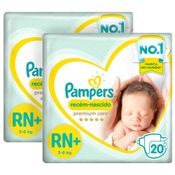 Kit 40 Fraldas Pampers Premium Care Recém Nascido Plus 3 à 6Kg