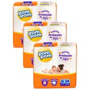 Kit 3 Fraldas Pom Pom Protek Proteção de Mãe Jumbo G com 24un cada