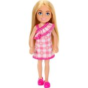 Barbie Chelsea Vestido Rosa Xadrez e Flor - Mattel