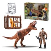 Dinossauro T-rex Articulado Com Boneco E Jaula Hunters