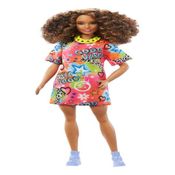 Boneca Barbie Fashionista Cabelo Cacheado Vestido Colorido