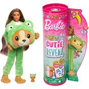 Boneca Barbie Cutie Reveal 10 Surpresas com Mini Pet Cachorro Na Fantasia de Sapo (verde) Hrk24