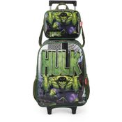 Kit Mochila de Rodinhas Lancheira Luxcel Avengers Preto