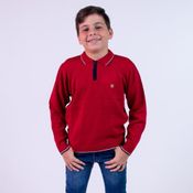 Blusa de Tricô Gola Polo Com Zíper Tricô Kids Vermelho