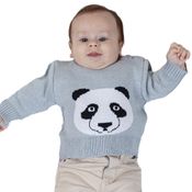 Blusa Tricô Kids de Bebê Com Panda de Tricô Azul