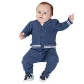 Conjunto de Bebê Tricô Kids Com Casaco e Calça Azul Mescla