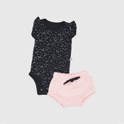 Conjunto Body Preto e Shorts Rosa Estampa Love Baby Gut