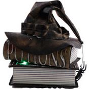 Enfeite Halloween de Terror Decoracao Gotica Livros e Chapeu de Bruxa Feiticeira Mesa Estante e Casa com Som e Luz
