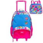 Kit Mochila de Rodinhas e Lancheira Sestini M Plus Floral