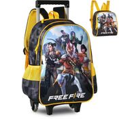 Kit Mochila de Rodinhas Lancheira Clio Style Free Fire Preto