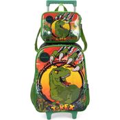 Kit Mochila de Rodinhas Lancheira Luxcel Up4You T-Rex Verde