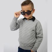 Blusa Tricô Kids Quadriculada de Tricô Cinza Mescla