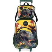 Kit Mochila de Rodinhas Lancheira Luxcel Up4You T-Rex Preto