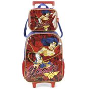 Kit Mochila de Rodinhas Lancheira Luxcel Wonder Woman