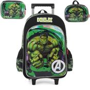 Kit Mochila de Rodinha Lancheira e Estojo Luxcel Hulk Verde