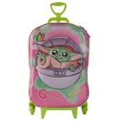 Mochila de Rodinhas 3D Maxtoy Star Wars Grogu Rosa Verde