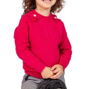 Blusa Tricô Kids Texturizada de Tricô Com Laço e Pérola Rosa