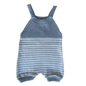 Jardineira Romper de Tricô Listrado Tricô Kids Azul Claro