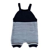 Jardineira Romper de Tricô Listrado Tricô Kids Azul Marinho