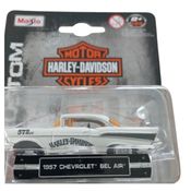 Miniatura Carro Hd Custom Chevrolet Bel Air 1957 1/64 Branco Maisto 15380