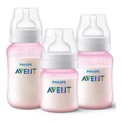 Kit 3 Mamadeiras Anti-cólica 125/260/330ml Philips Avent  Rosa SCD809/42