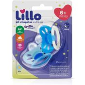 Kit Com 2 Chupetas 6+ Silicone Azul Brilha no Escuro Lillo - 632421