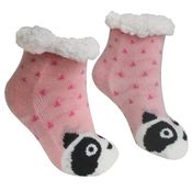 Meia Infantil Peluciada Antiderrapante Rosa Panda 28 ao 35