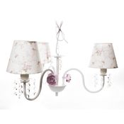 Lustre 3L Cristais 3 Flores P Rosa