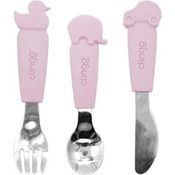 KIT TALHERES ANIMAIS METAL E SILICONE ROSA CLINGO