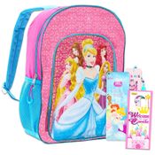 Mochila Escolar Infantil Disney Princesas com Adesivos para Crianças a Partir de 6 Anos, Rosa