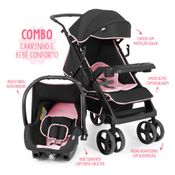 Carrinho de Bebê com Bebê Conforto Joy 0 a 15kg Preto e Rosa Tutti Baby