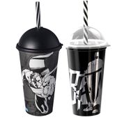 Copo Shake com Canudo Infantil Superman e Batman 500ML - 5757 e 8248