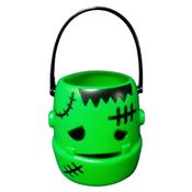 Porta Bala de Halloween Baldinho Frankstein Monstrinho Verde pra Doces Decoração Dia das Bruxas de Mesa