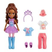 Boneca Polly Pocket Morena Cabelo Cacheado Lama + Roupas