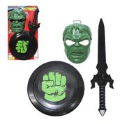 Kit Espada + Escudo E Máscara De Herois Punhos Hulk 50cm