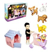 Kit Pet Com 5 Animais E Boneco Kenn E Casinha+ Acessórios