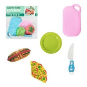 Kit Cozinha Infantil Com Tabua Faca E Lanches Coloridos