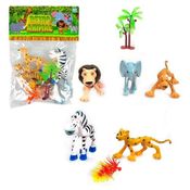 Kit 07 Animais Da Selva Cartoon Com Arvore E Grama Colorido